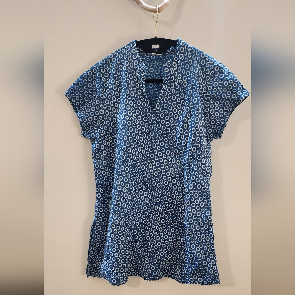 Anokhi East Artisan Blue Cotton Cap / Short Sleeve Blouse - medium